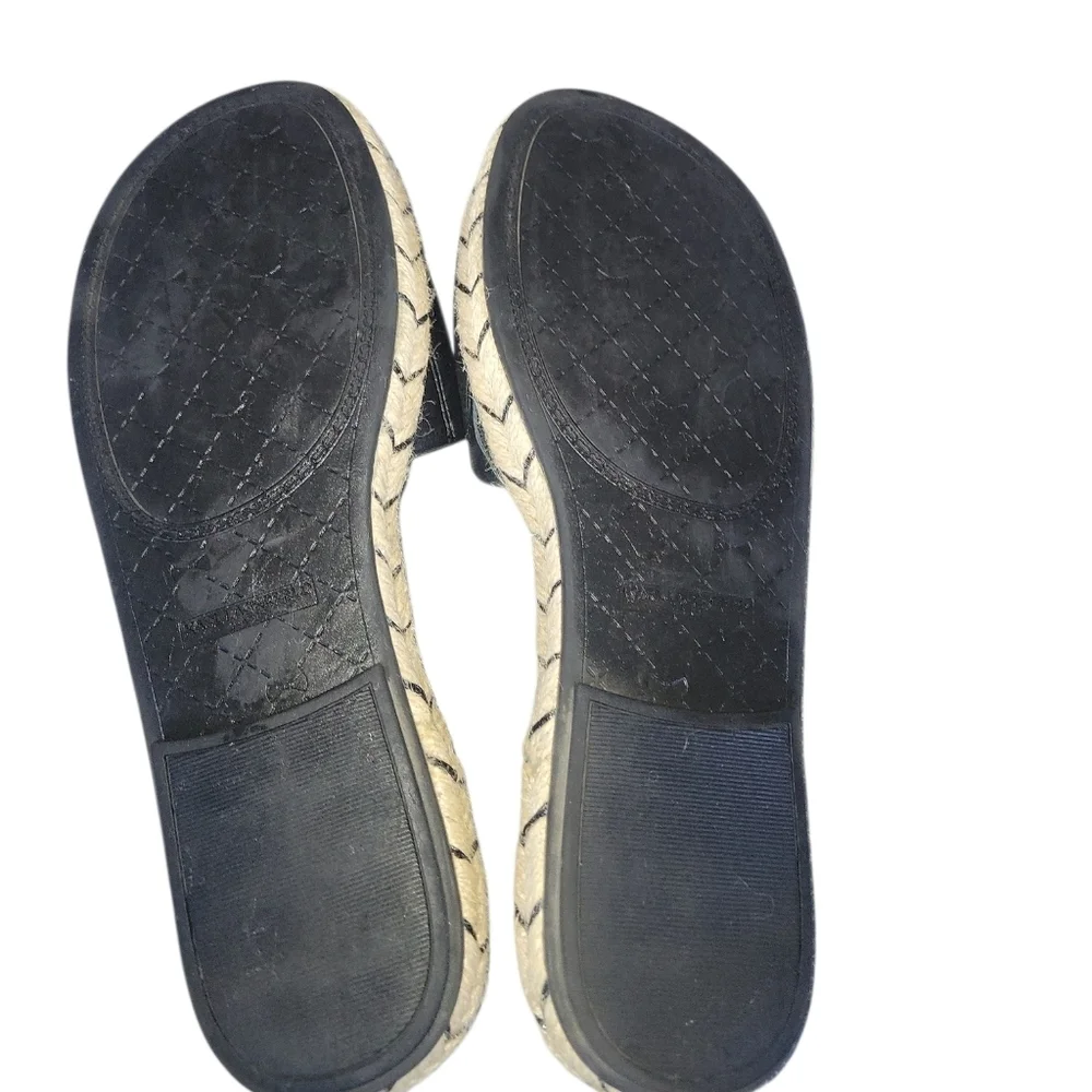 Karl Lagerfeld Black Leather Espadrille Accent Braided Women's Slides Sandals
